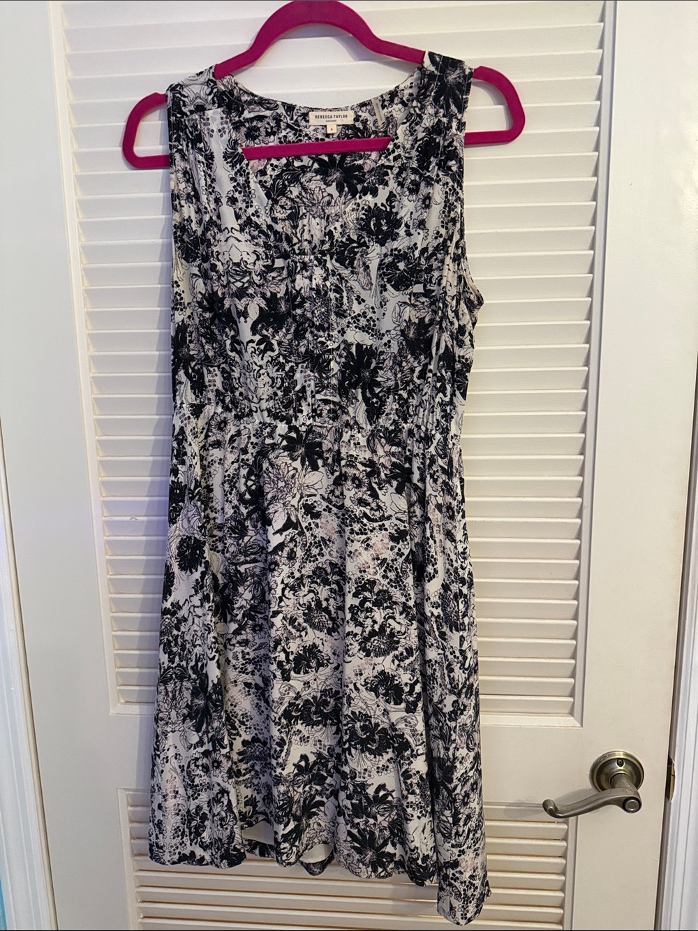 Rebecca Taylor Exclusive Black & White Floral Sleeveless Silk Dress Size 6